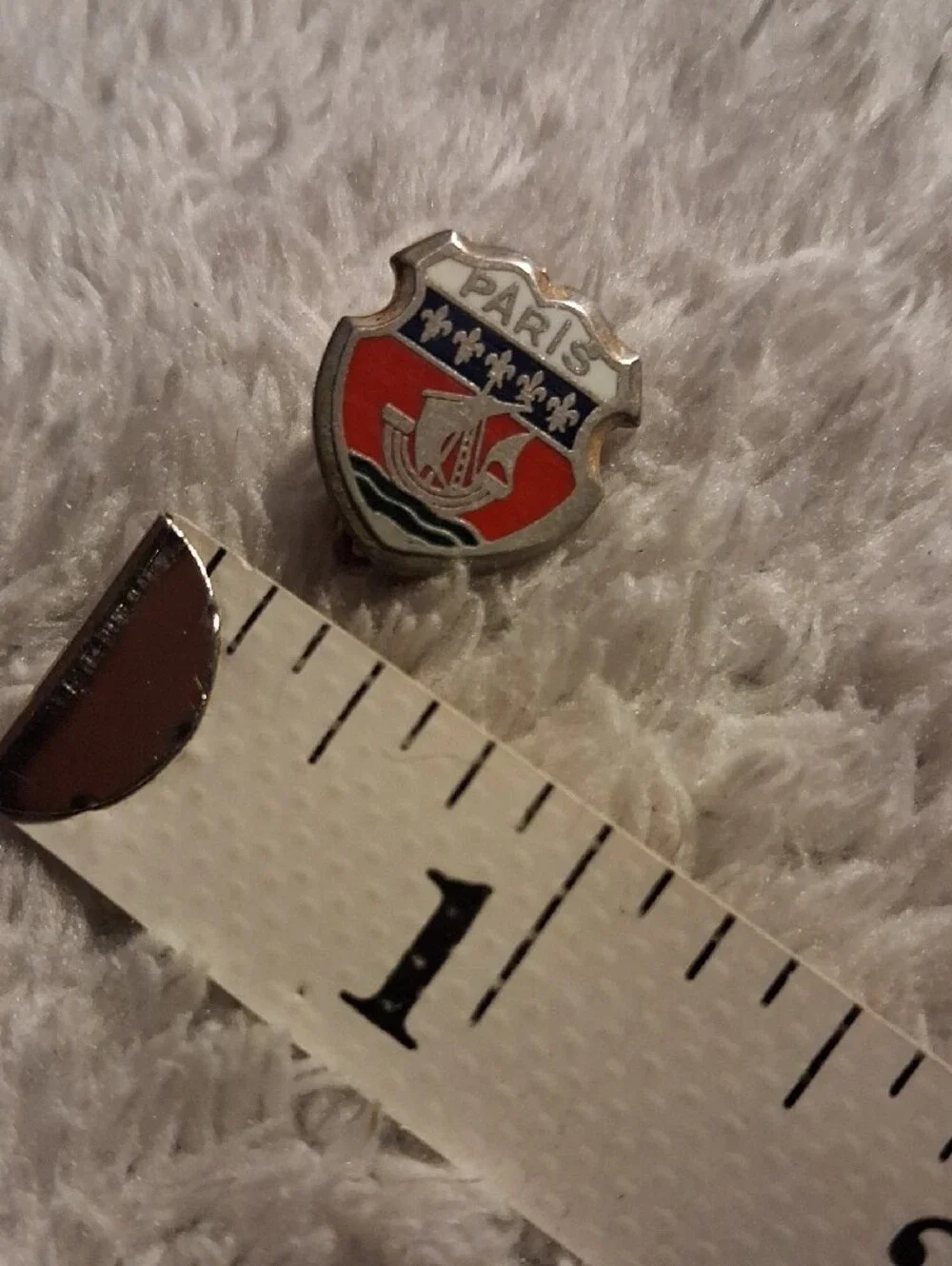 Vintage Paris Souvenir Shield Enamel Heraldic Crest Pin  Red, White, Blue